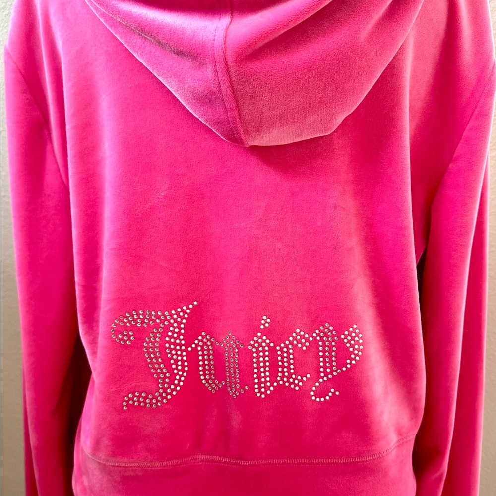 Juicy Couture Bright Pink Velour Hoodie with Bling Rhinestone Logo